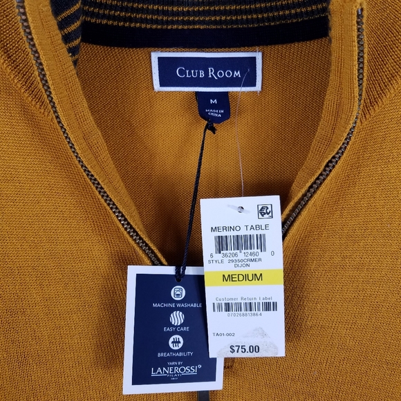 Club Room Merino Wool Quarter Zip Pullover Sweater - Picture 7 of 8